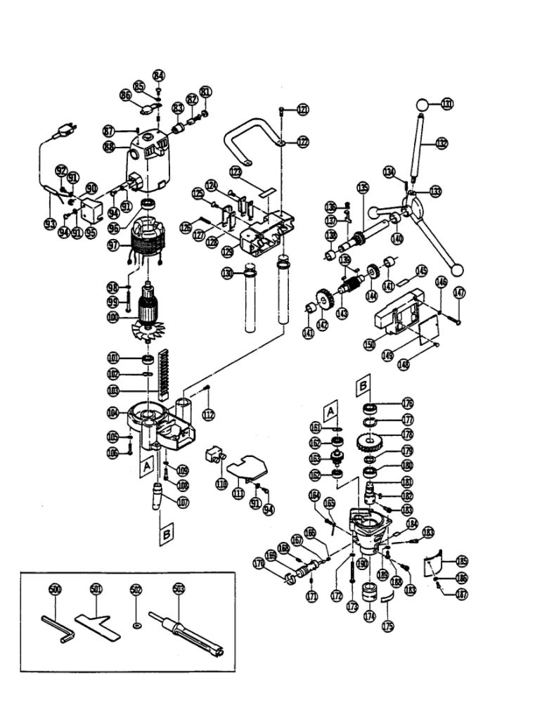 Chisel Mortiser Diagram and Parts List for DM-25A  Ryobi Mortiser