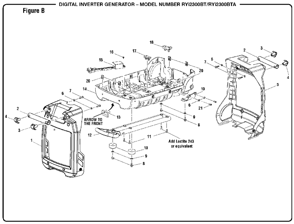 Figure B Diagram and Parts List for RY I2300 BTA (Rev 01)(090930330)(2017-07) Ryobi Generator