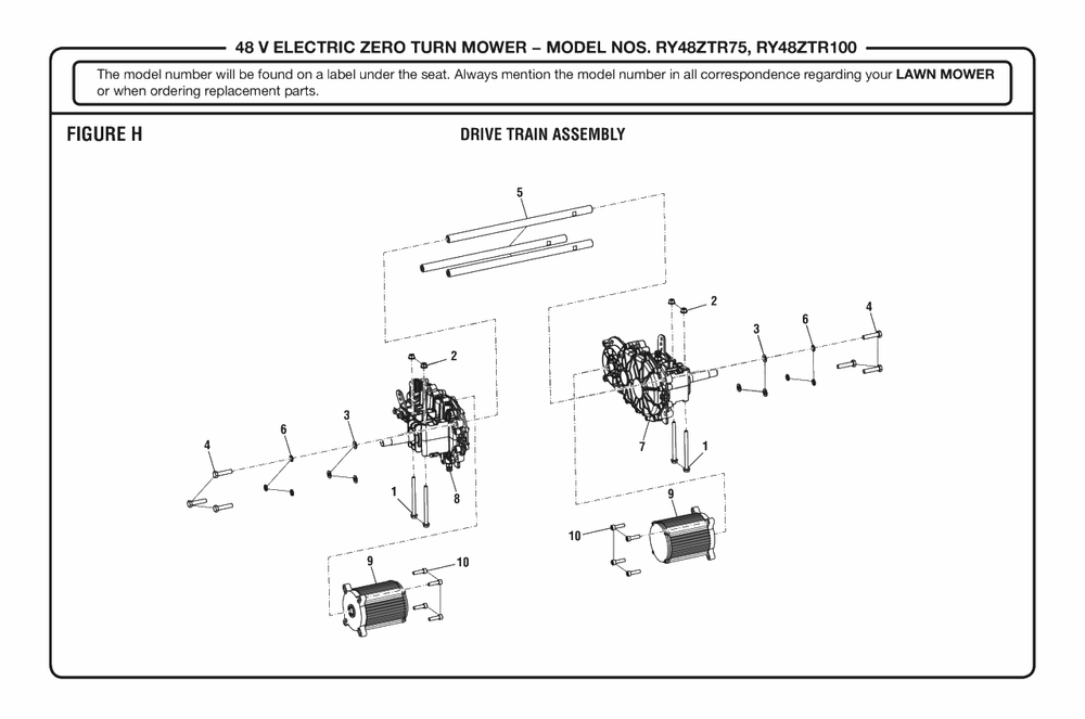 Figure H Diagram and Parts List for RY 48ZTR100 (Rev 02)(099749016)(2019-08) Ryobi Lawn Tractor