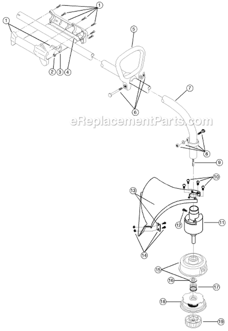 Shaft Assembly Diagram and Parts List for 700R 41AD700G034 Ryobi Trimmer