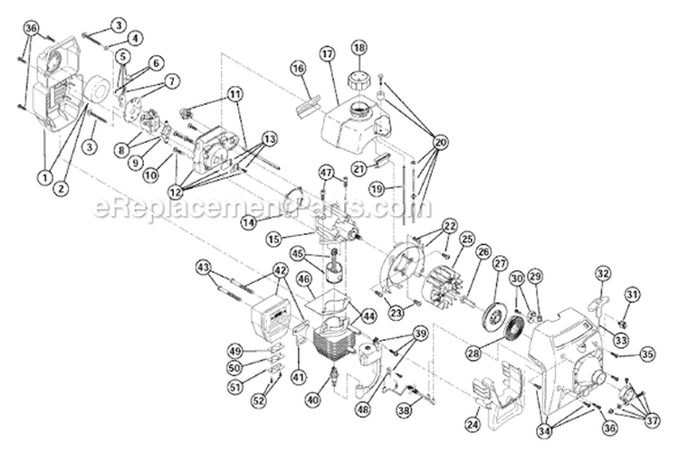 Engine Assembly Diagram and Parts List for 700R 41AD700G734 Ryobi Trimmer