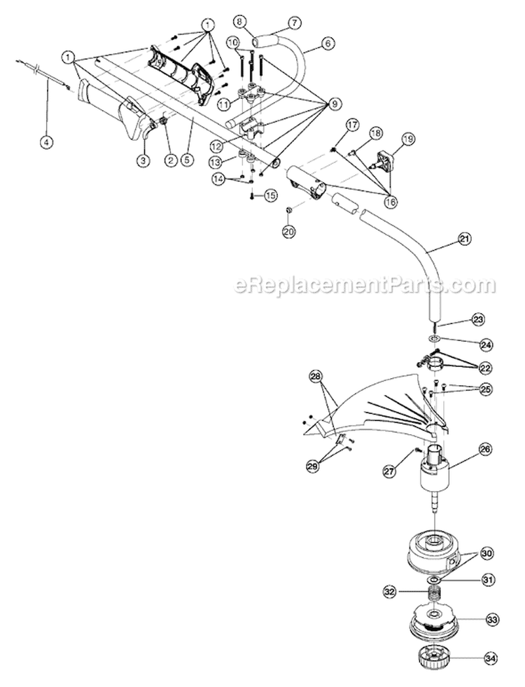 Shaft Assembly Diagram and Parts List for 720R 41AD720A034 Ryobi Trimmer