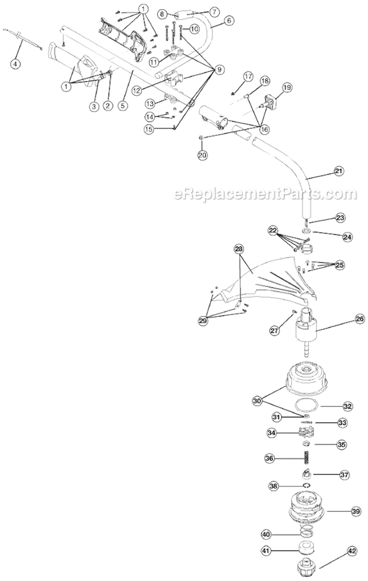 Shaft and Trimmer Attachment Diagram and Parts List for 725RE 41AD2REC034 Ryobi Trimmer