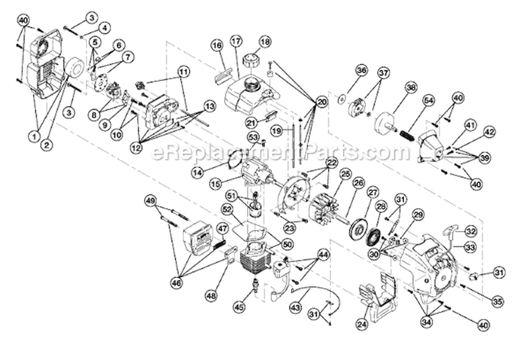 Engine Assembly Diagram and Parts List for 725R 41AD725A034 Ryobi Trimmer