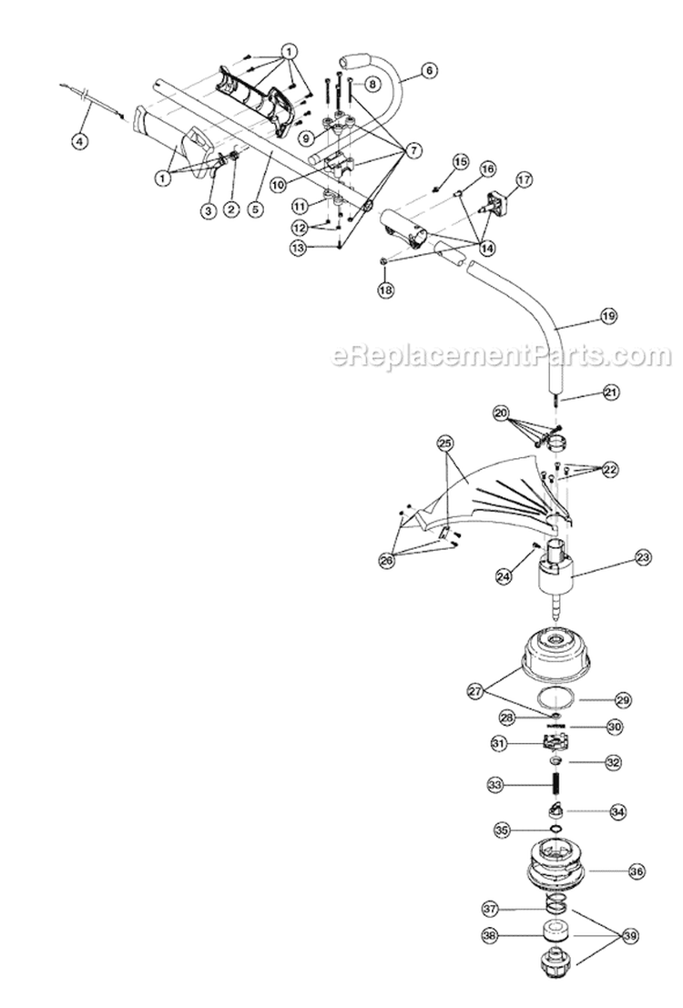 Shaft Assembly Diagram and Parts List for 725R 41AD725A734 Ryobi Trimmer