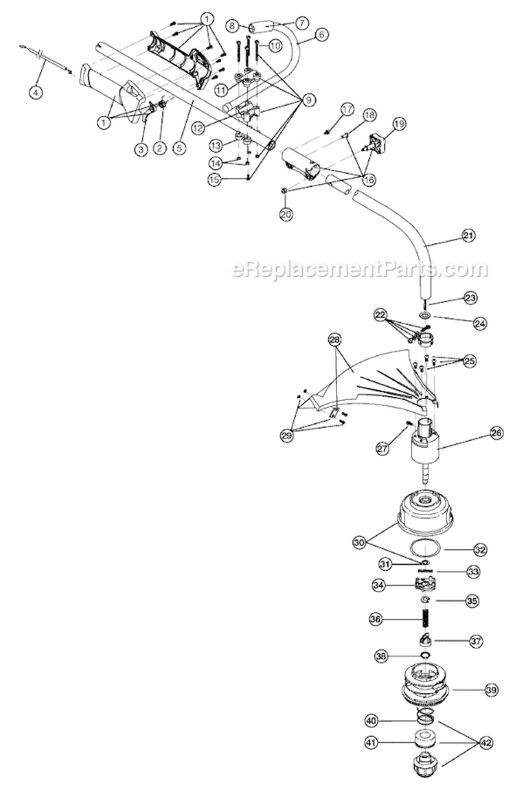 Shaft Assembly Diagram and Parts List for 725R 41AD725C034 Ryobi Trimmer