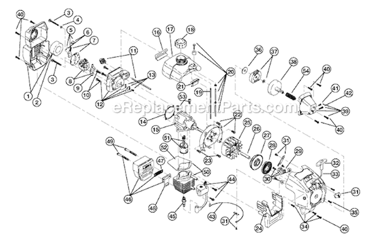 Engine Assembly Diagram and Parts List for 725R 41AD725C034 Ryobi Trimmer