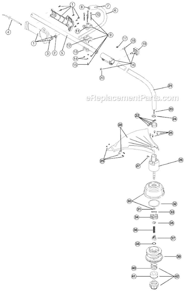 Shaft Assembly Diagram and Parts List for 725R 41CD725C034 Ryobi Trimmer