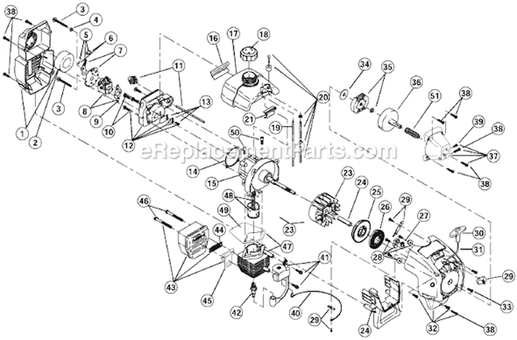 Engine Assembly Diagram and Parts List for 725R 41ED725A034 Ryobi Trimmer