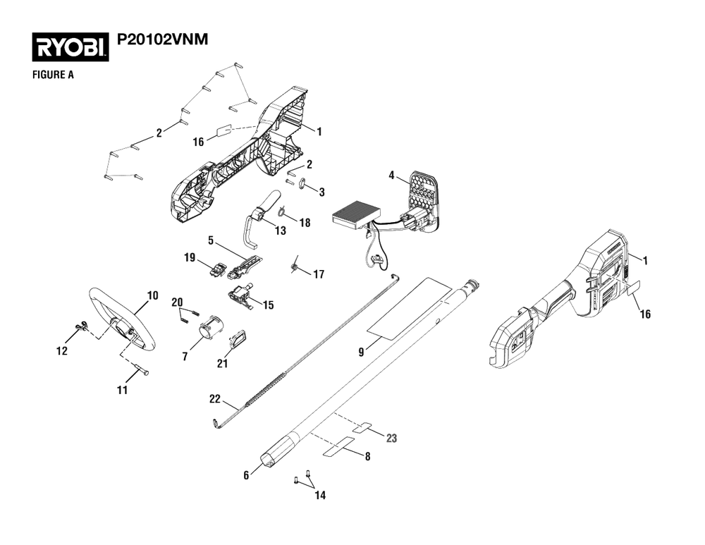 Figure A Diagram and Parts List for P 20102 VNM (Rev 04)(107482101)(2022-02) Ryobi Trimmer