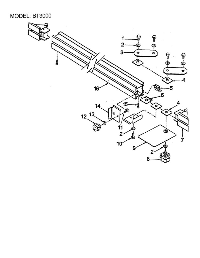 Long Miter/Rip Fence Kit Diagram and Parts List for BT3000SXI  Ryobi Table Saw