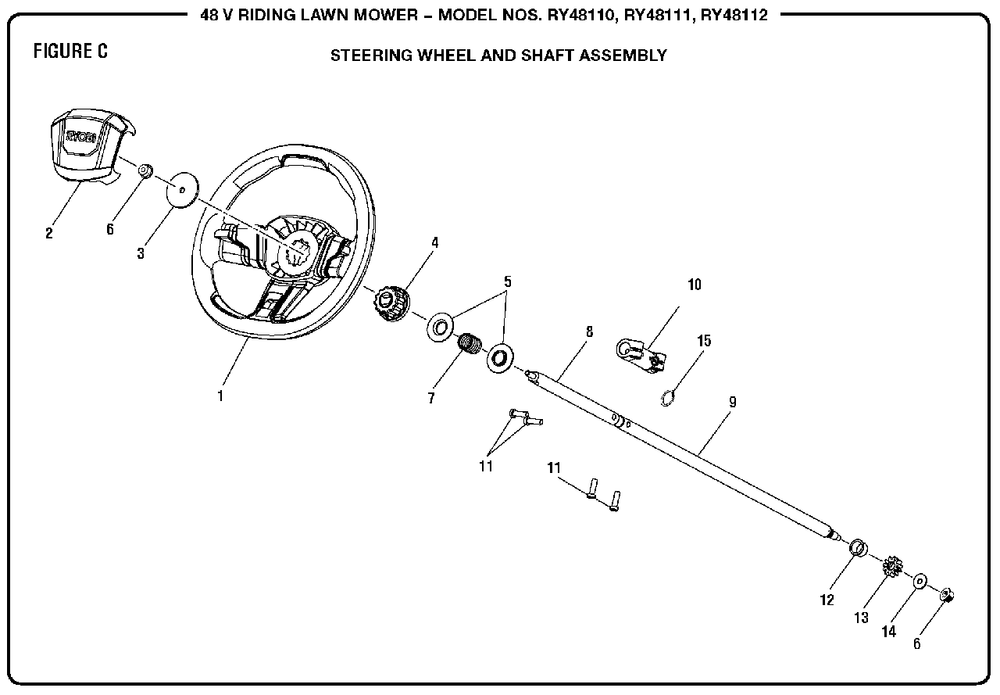 Figure C Diagram and Parts List for RY 48111 (Rev 03)(099749002)(2017-05) Ryobi Lawn Tractor
