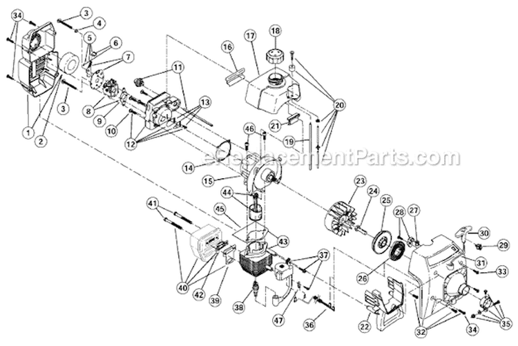 Engine Assembly Diagram and Parts List for 765R 41BD765G034 Ryobi Trimmer
