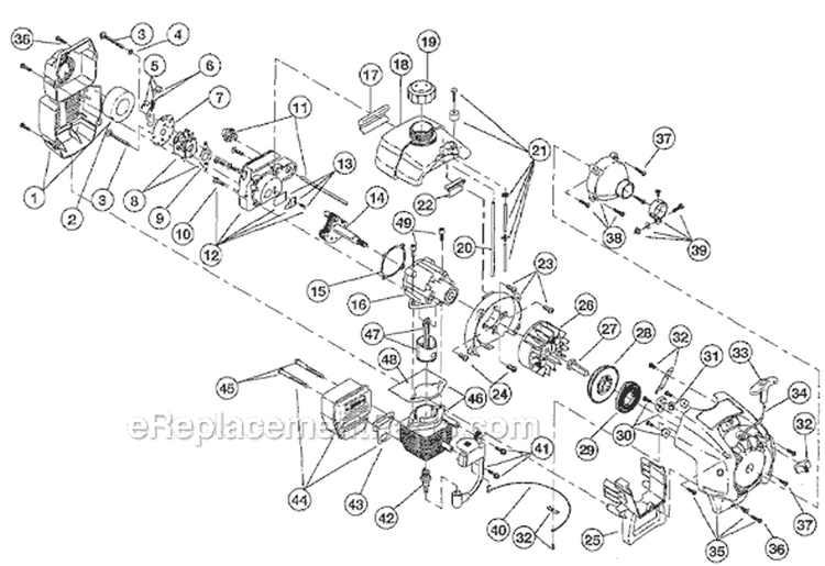 Engine Assembly Diagram and Parts List for 766R 810185404 -41AD766G034 Ryobi Trimmer