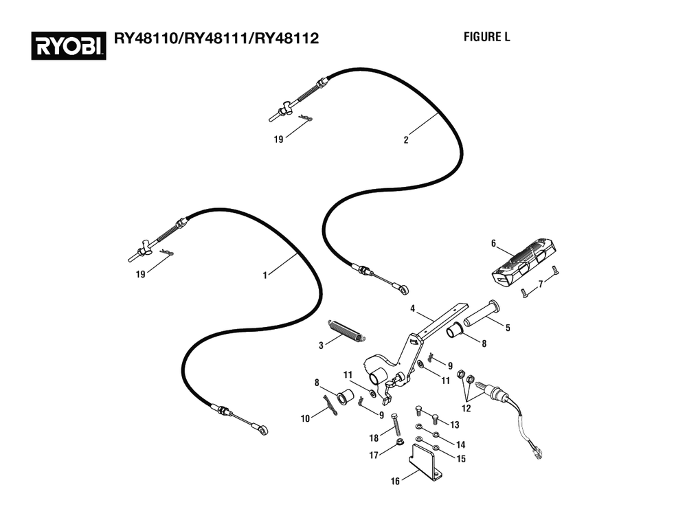 Figure L - Brake Pedal Assembly Diagram and Parts List for RY 48110 (Rev 05)(099749001)(2021-05) Ryobi Lawn Tractor