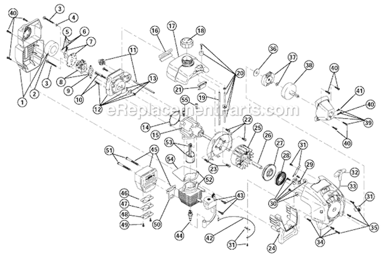 Engine Assembly Diagram and Parts List for 775R 41AD775A734 Ryobi Trimmer