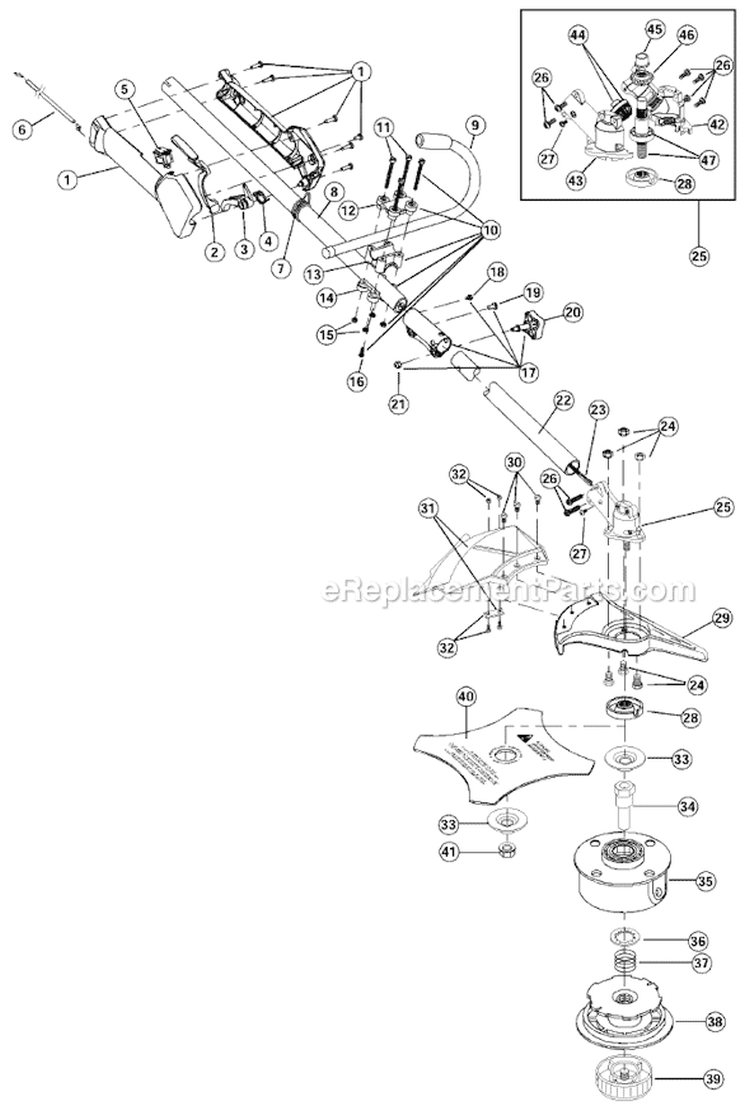 Shaft Assembly Diagram and Parts List for 790R 41DD790A034 Ryobi Trimmer