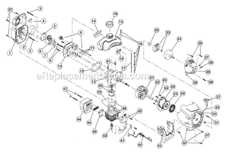 Engine Assembly Diagram and Parts List for 790R 41FD790A034 Ryobi Trimmer