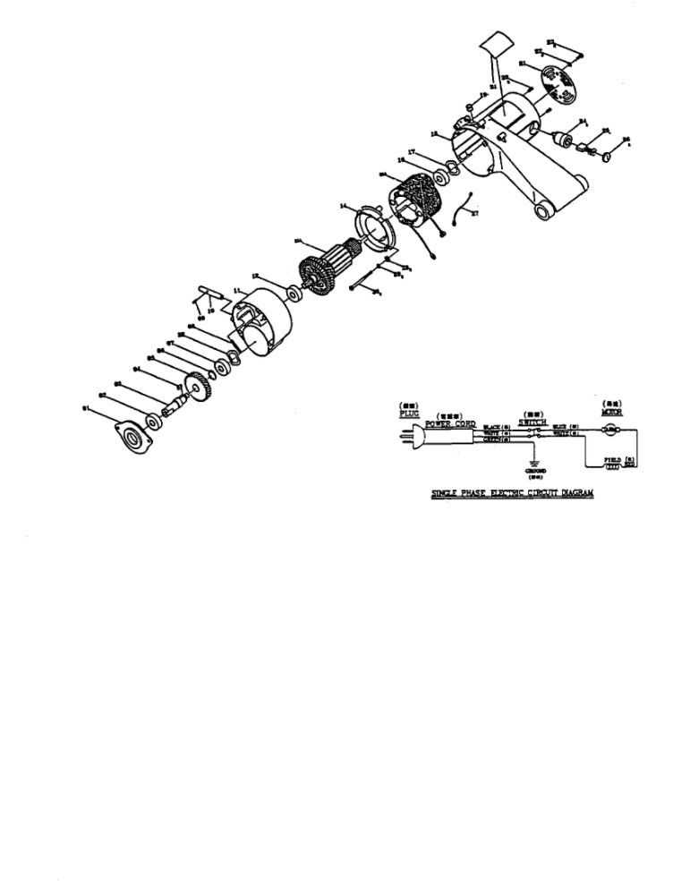 Motor Diagram and Parts List for C356T3  Ryobi Miter Saw