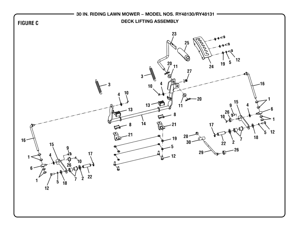 Figure C Diagram and Parts List for RY 48131 (Rev 01)(099237001)(2020-03) Ryobi Lawn Tractor