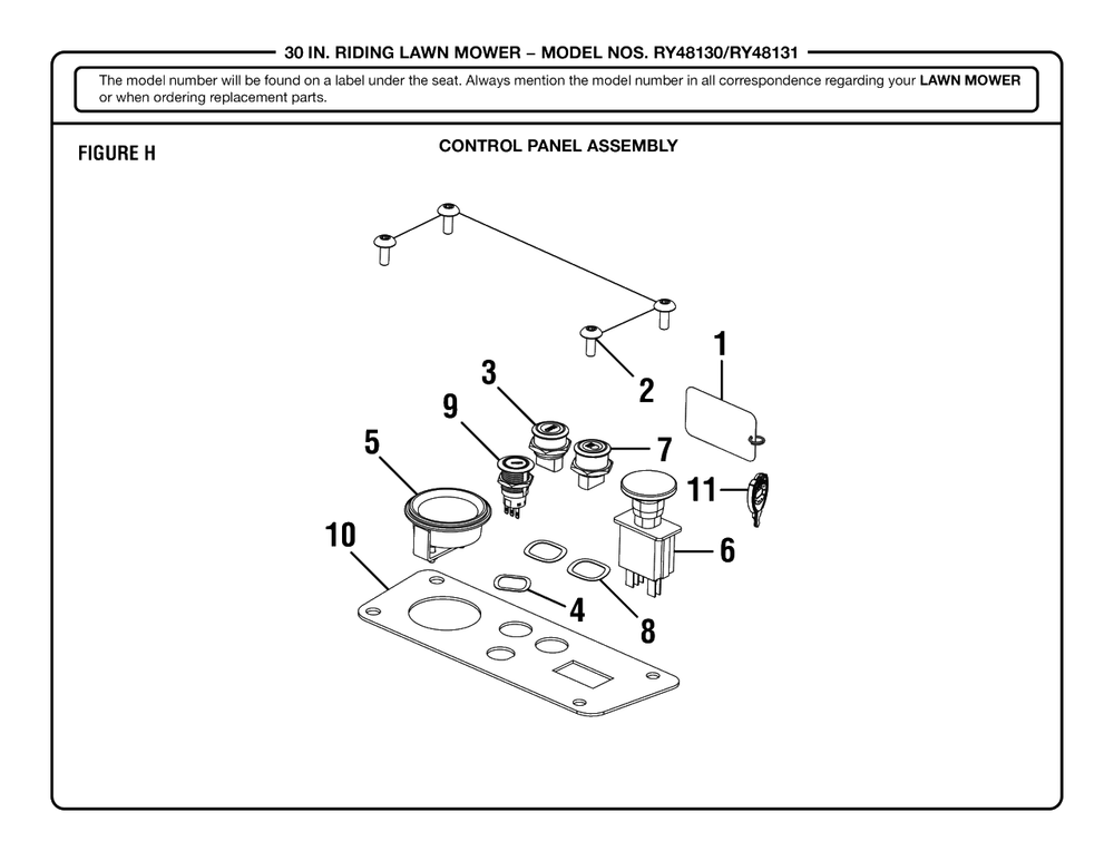 Figure H Diagram and Parts List for RY 48131 (Rev 01)(099237001)(2020-03) Ryobi Lawn Tractor