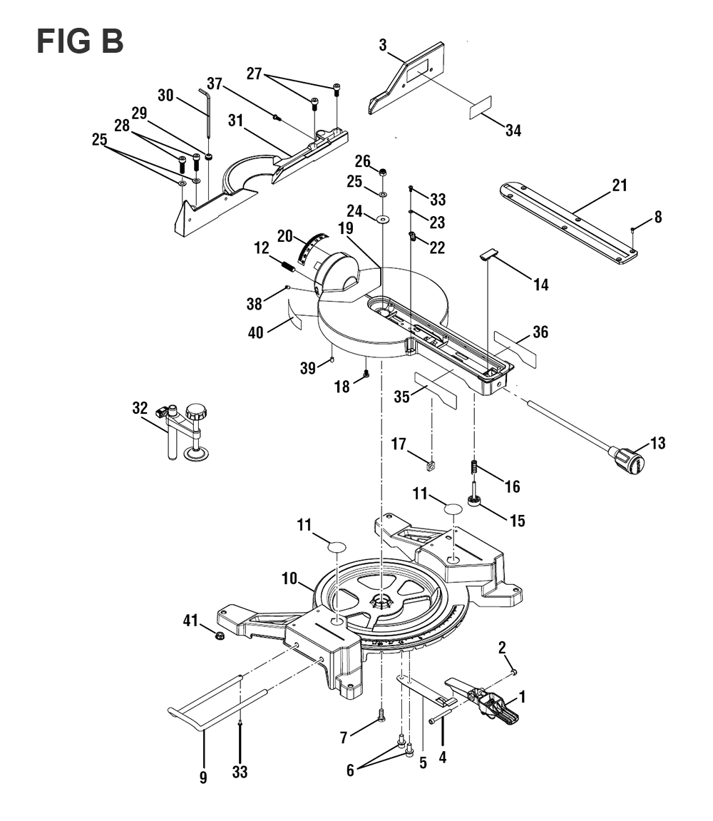 Fig-2 Diagram and Parts List for P3650B  Ryobi Saw