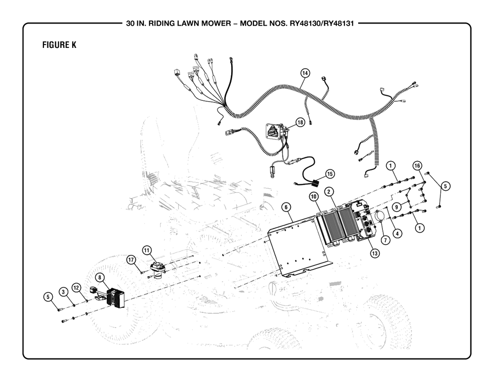 Figure K Diagram and Parts List for RY 48131 (Rev 01)(099237001)(2020-03) Ryobi Lawn Tractor
