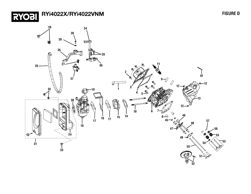 Figure D Diagram and Parts List for RY I4022 X (Rev 02)(099930627)(2022-02) Ryobi Generator