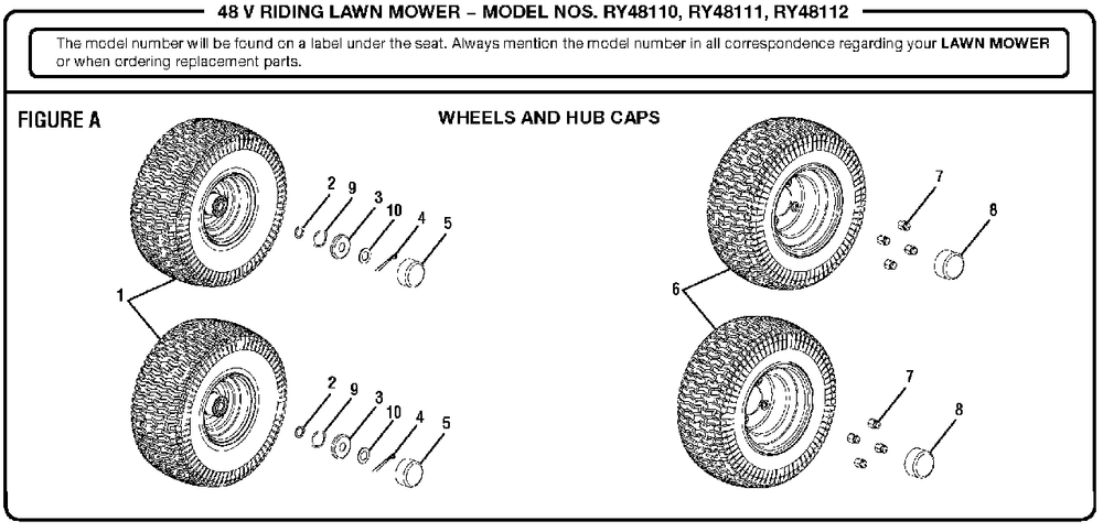 Figure A Diagram and Parts List for RY 48111 (Rev 04)(099749002)(2017-11) Ryobi Lawn Tractor