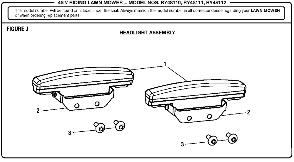 Figure J Diagram and Parts List for RY 48111 (Rev 04)(099749002)(2017-11) Ryobi Lawn Tractor
