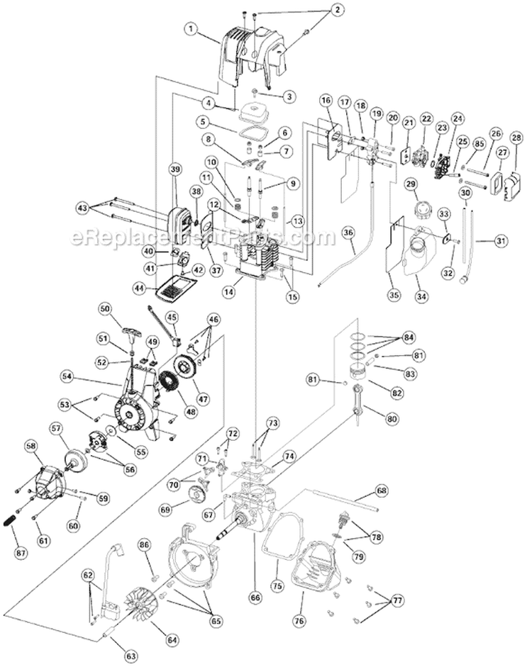 Engine Assembly Diagram and Parts List for 825R 41AD825A034 Ryobi Trimmer