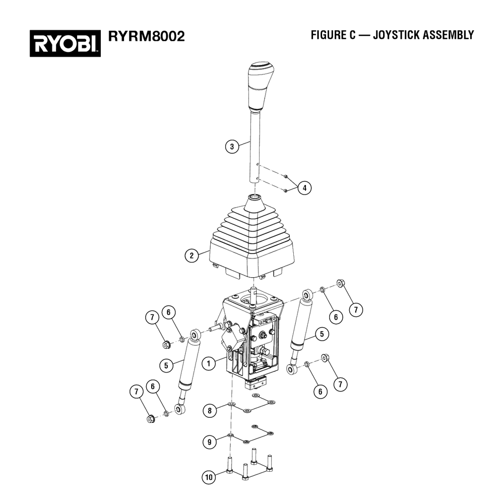Figure C - Joystick Assembly Diagram and Parts List for RY RM8002 (Rev 01)(099262002)(2022-08) Ryobi Lawn Tractor