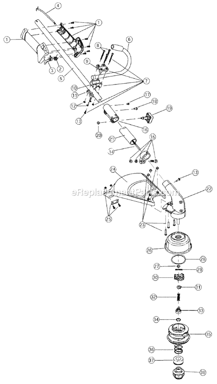 Shaft Assembly Diagram and Parts List for 875R 41AD875A734 Ryobi Trimmer