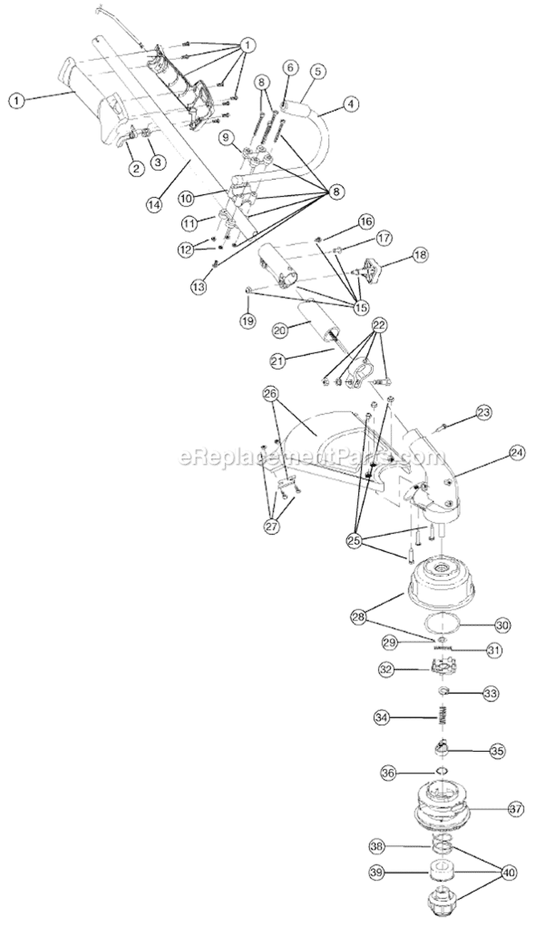 Shaft Assembly Diagram and Parts List for 875R 41BD875A034 Ryobi Trimmer