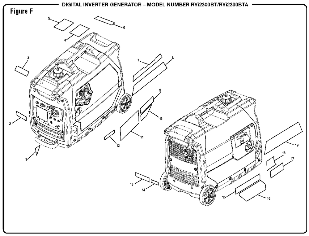 Figure F Diagram and Parts List for RY I2300 BTA (Rev 01)(090930330)(2017-07) Ryobi Generator