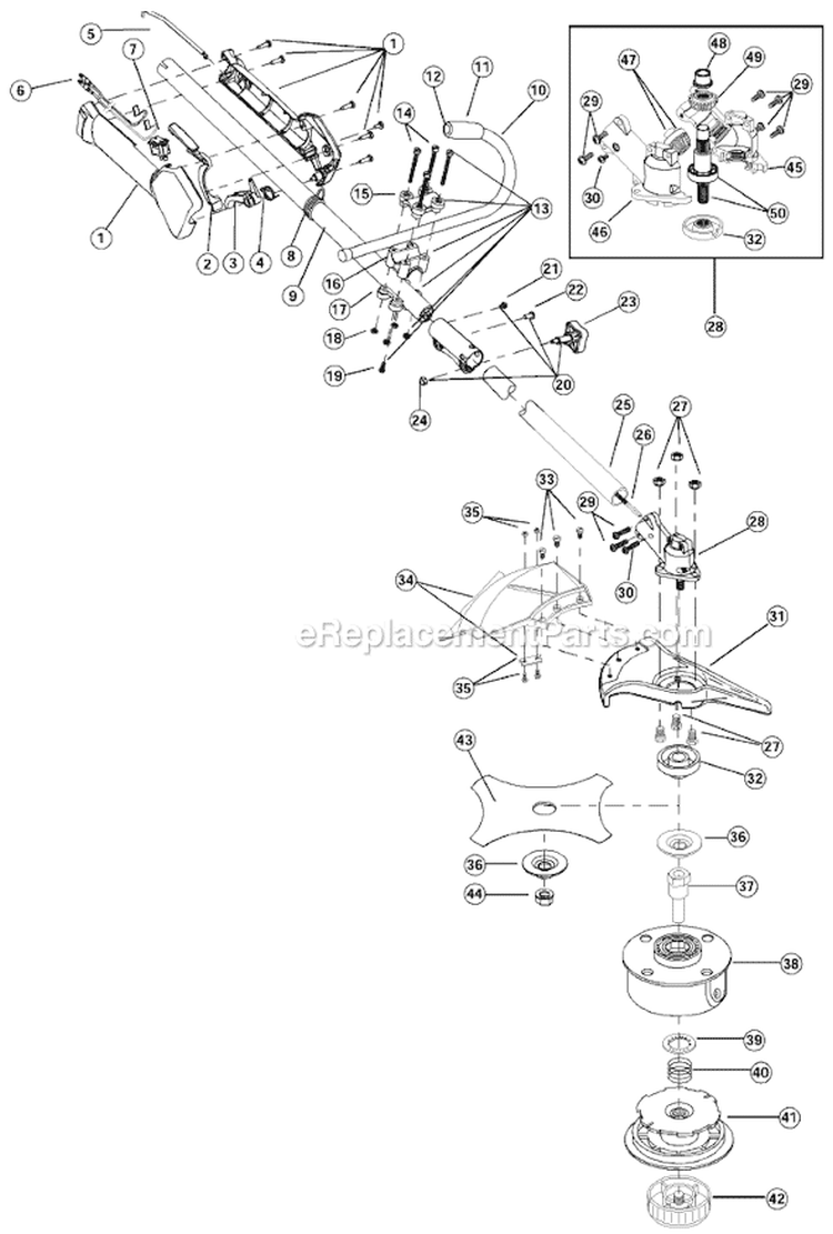 Shaft Assembly Diagram and Parts List for 890R 41AD890A034 Ryobi Trimmer