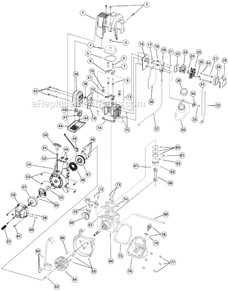 Engine Assembly Diagram and Parts List for 890R 41AD890A034 Ryobi Trimmer