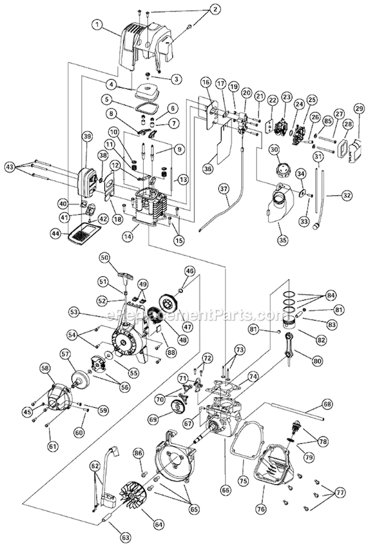 Page B Diagram and Parts List for 890R 41CD890A034 Ryobi Trimmer