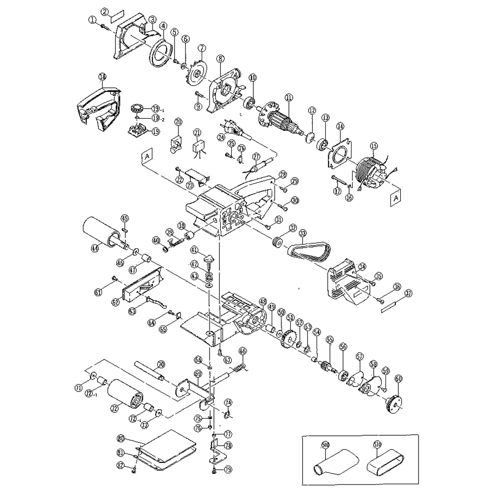 Unit Parts Diagram and Parts List for B-424  Ryobi Belt or Drum Sander