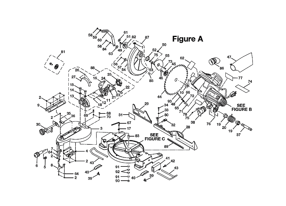 Fig-0 Diagram and Parts List for TS1553  Ryobi Saw