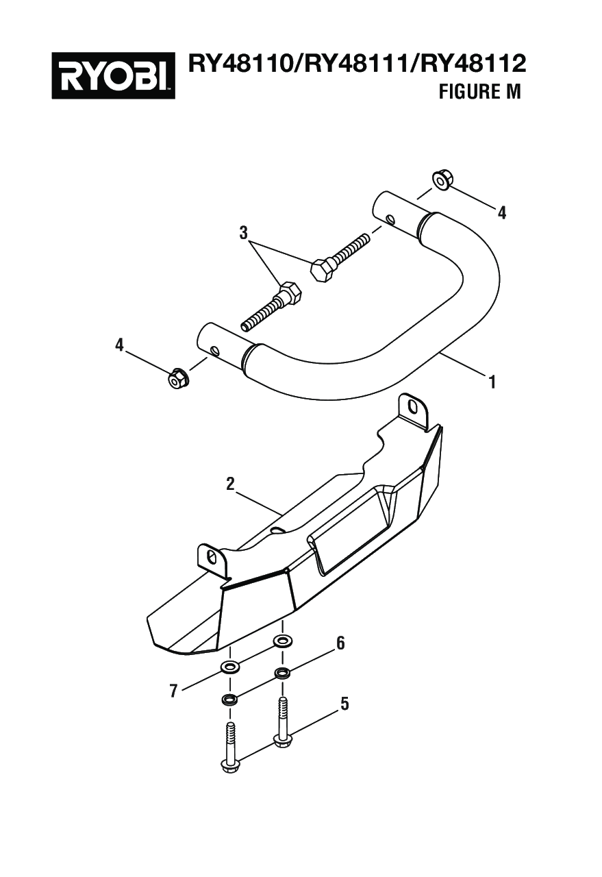 Figure M - Front Bumber And Skid Assembly Diagram and Parts List for RY 48110 (Rev 05)(099749001)(2021-05) Ryobi Lawn Tractor