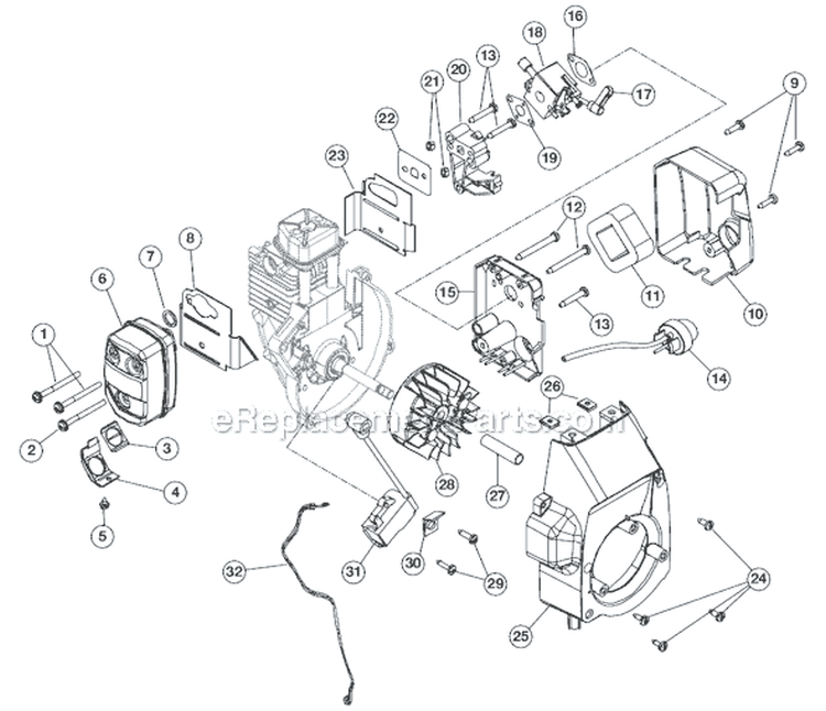Intake, Ignition and Exhaust Diagram and Parts List for 975R 611000001 Ryobi Trimmer