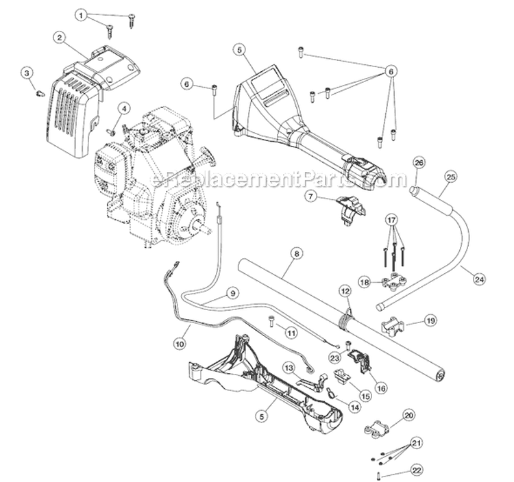 Upper Shaft Assembly Diagram and Parts List for 975R 611000001 Ryobi Trimmer