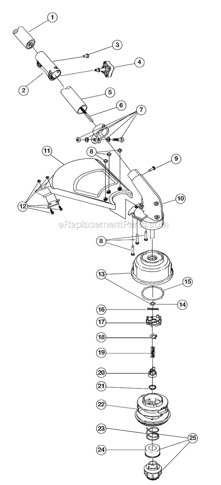 Lower Shaft Assembly Diagram and Parts List for 975R 611000001 Ryobi Trimmer
