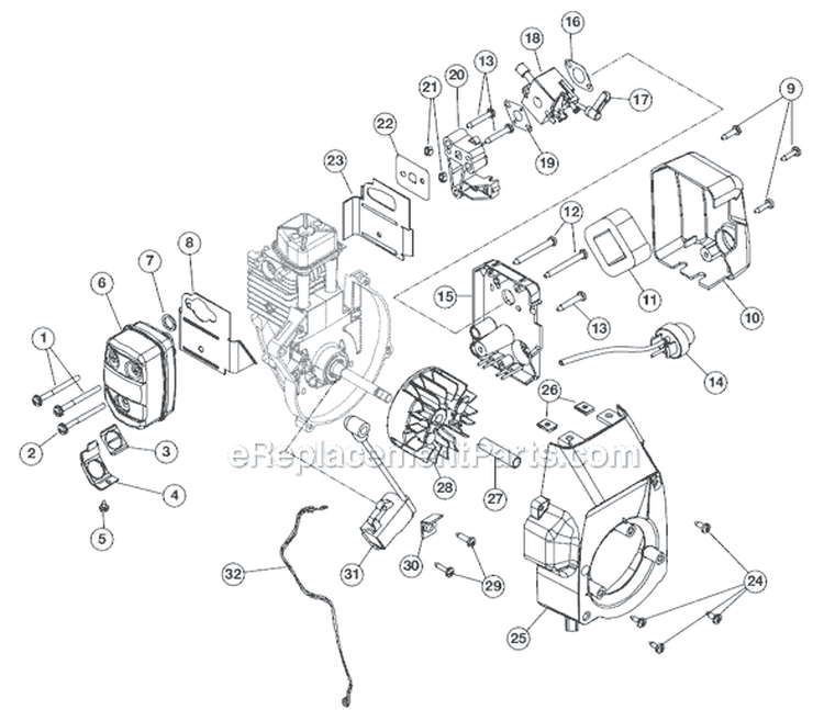 Intake, Ignition and Exhaust Diagram and Parts List for 990R 611000001 Ryobi Trimmer