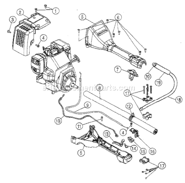 Upper Shaft Assembly Diagram and Parts List for 990R 411088141 Ryobi Trimmer