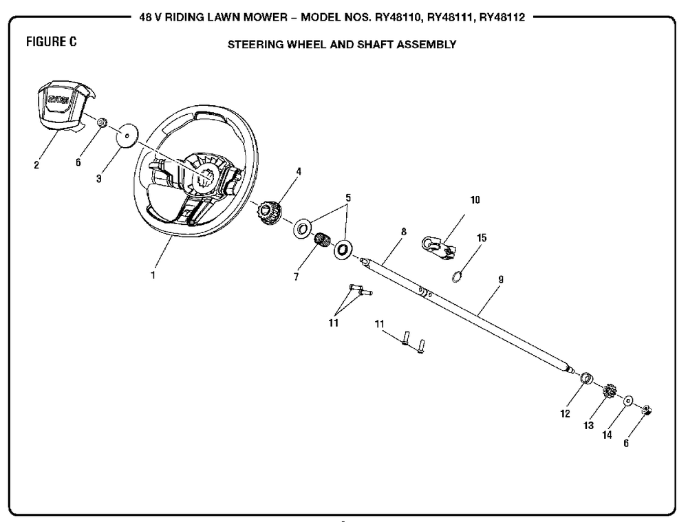 Figure C (Steering Wheel And Shaft Assembly) Diagram and Parts List for RY 48112 (Rev 01)(099749011)(2018-02) Ryobi Lawn Tractor