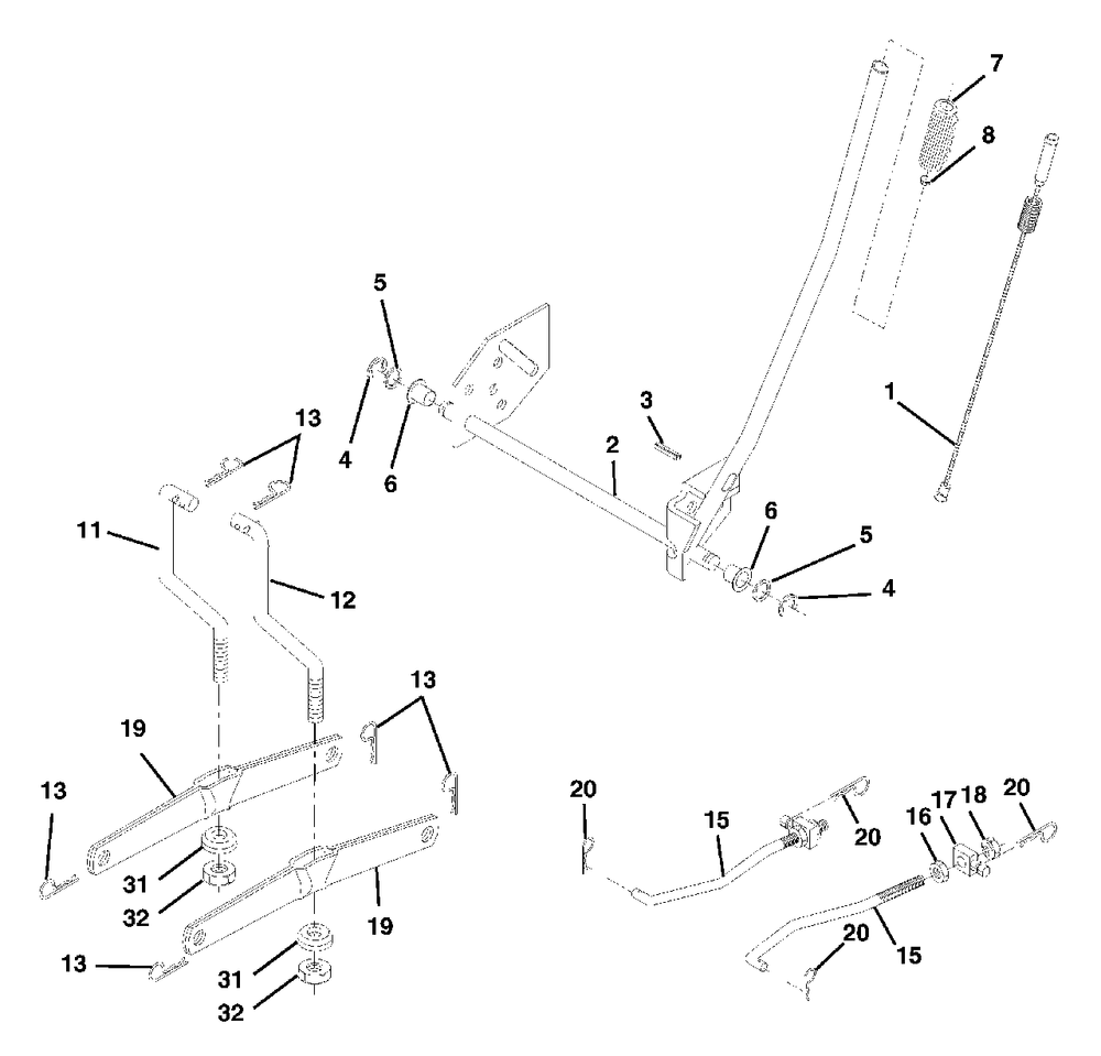 Mower Lift Diagram and Parts List for HDK 19H42 (960160004-01)(2005) Ryobi Lawn Tractor