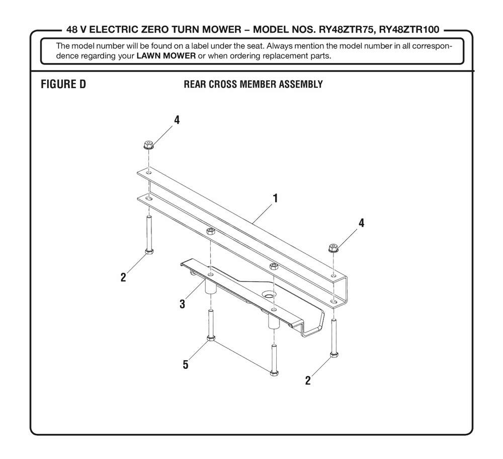 Figure D Diagram and Parts List for RY 48ZTR100 (Rev 02)(099749016)(2019-08) Ryobi Lawn Tractor