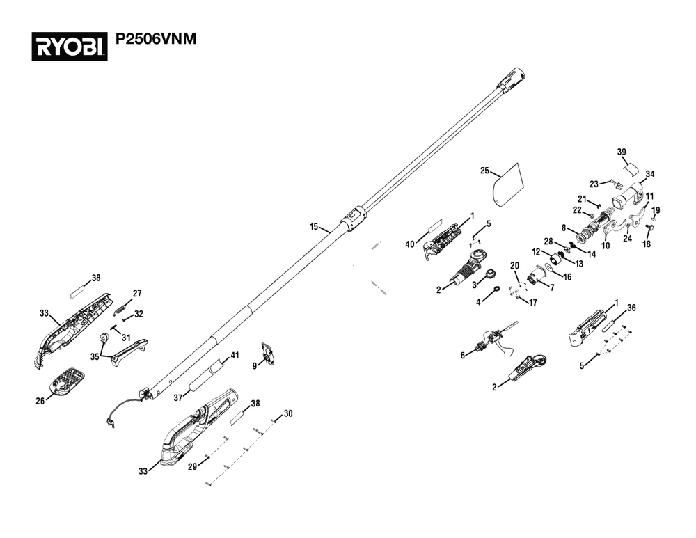 General Assembly Diagram and Parts List for P 2506 VNM (Rev 02)(108759003)(2021-09) Ryobi Miscellaneous